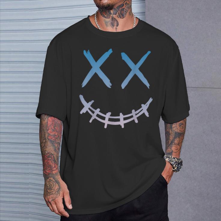 スマイル Xx バツの目 バッテン ストリート 原宿系 地雷 ブルーグラデーション ロック おしゃれ かっこいい Tシャツ 彼への贈り物