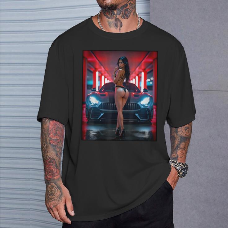 セクシーガールグラフィックtシャツ セクシービキニモデル&エキゾチックカー Tシャツ 彼への贈り物