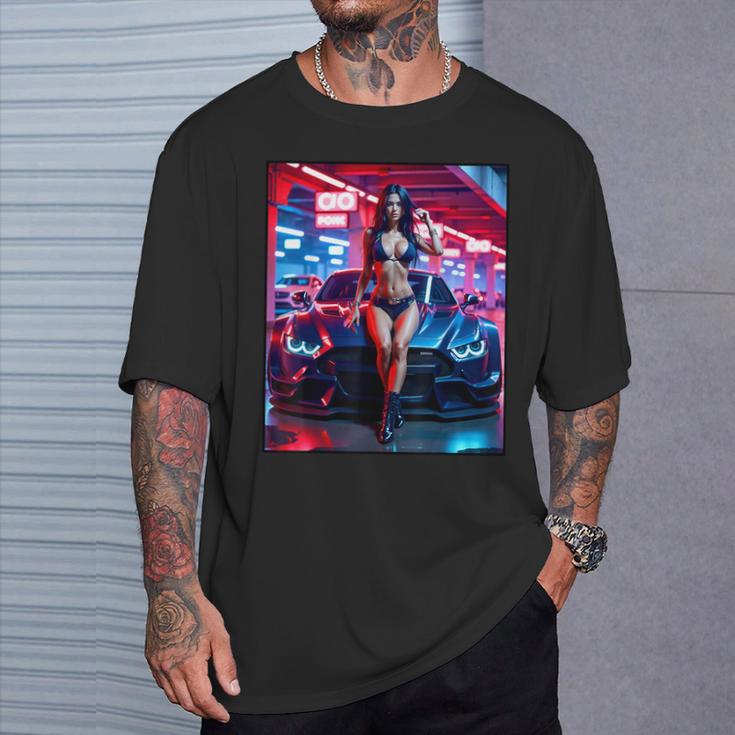 セクシーガールグラフィックtシャツ セクシーピンナップモデル&エキゾチックカー Tシャツ 彼への贈り物