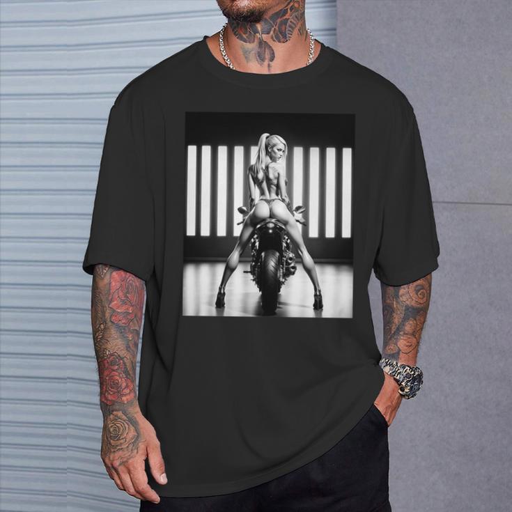 セクシーガールグラフィックtシャツ セクシーブロンドブーティモデルバイカーベイブ 長袖tシャツ Tシャツ 彼への贈り物