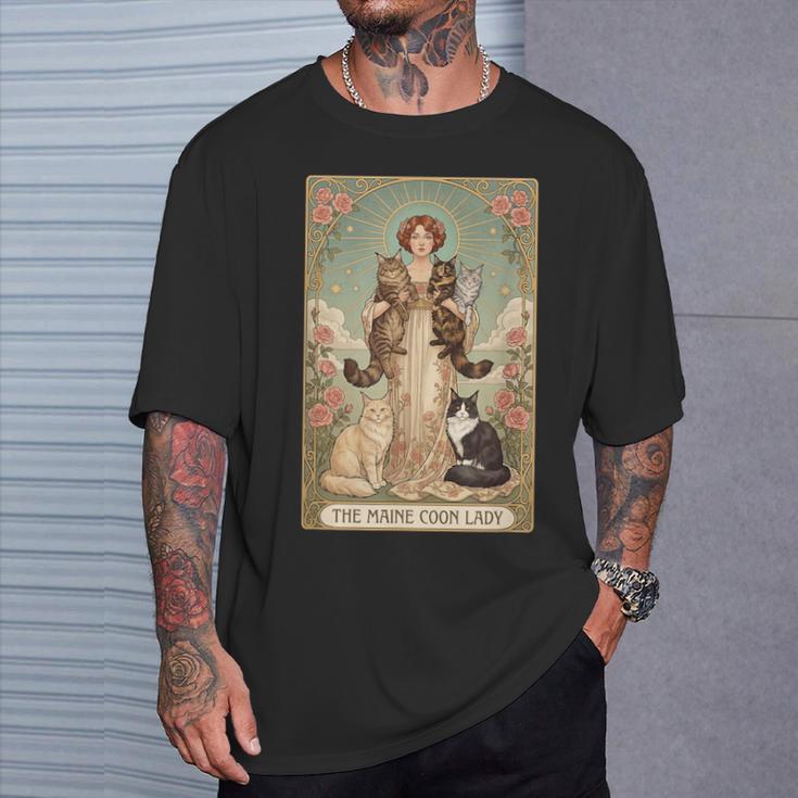 タロット メインクーンレディ アールヌーボー 猫好き Tシャツ 彼への贈り物
