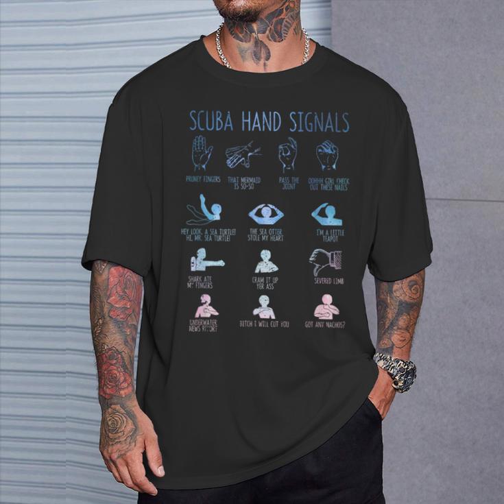 ダイバーハンドサイン 面白いスキューバダイビングシグナル チームスクワッドダイブ Tシャツ 彼への贈り物
