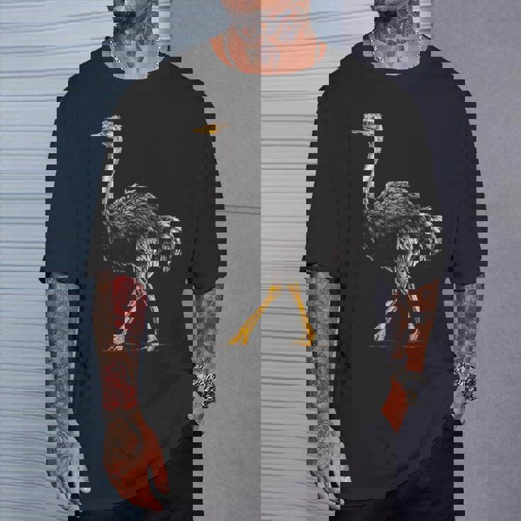 ダチョウ ポートレート 動物 モチーフ 描画 鳥 アート 長袖tシャツ Tシャツ 彼への贈り物