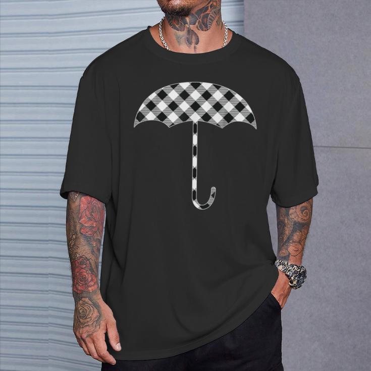 チェック柄 ブラック&ホワイト バッファロー格子柄 傘 天気 Tシャツ 彼への贈り物