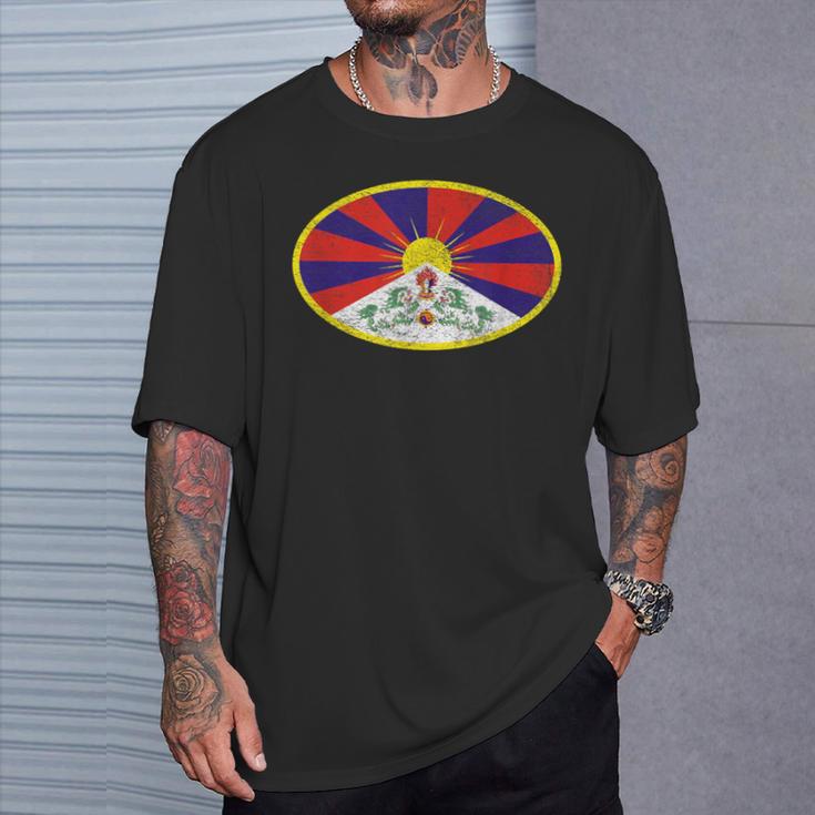 チベットの旗 楕円フリーチベット Tシャツ 彼への贈り物