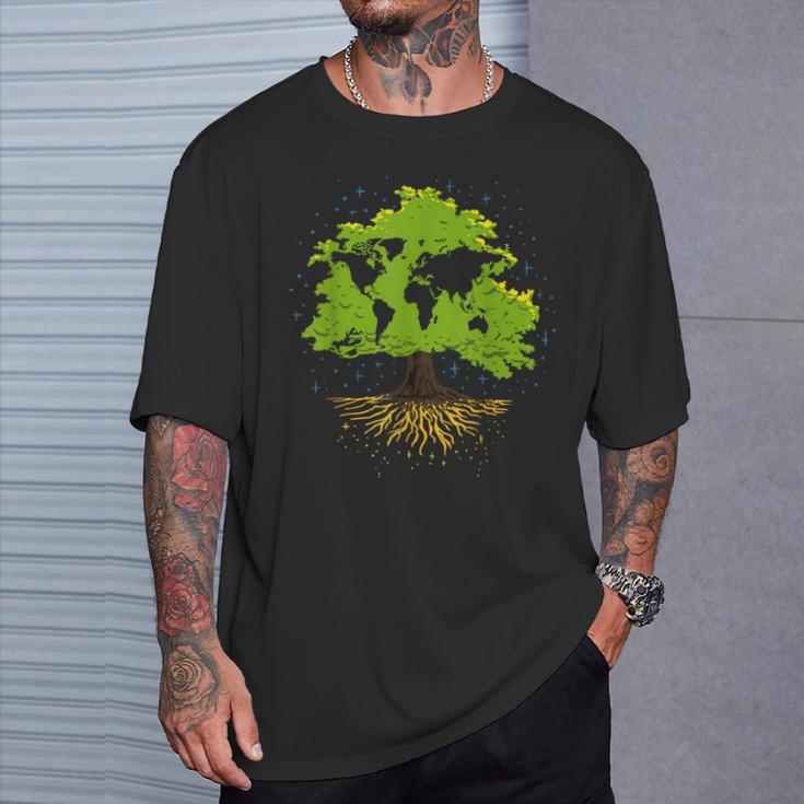 ツリー世界地図自然愛好家アーボリスト庭師 Tシャツ 彼への贈り物