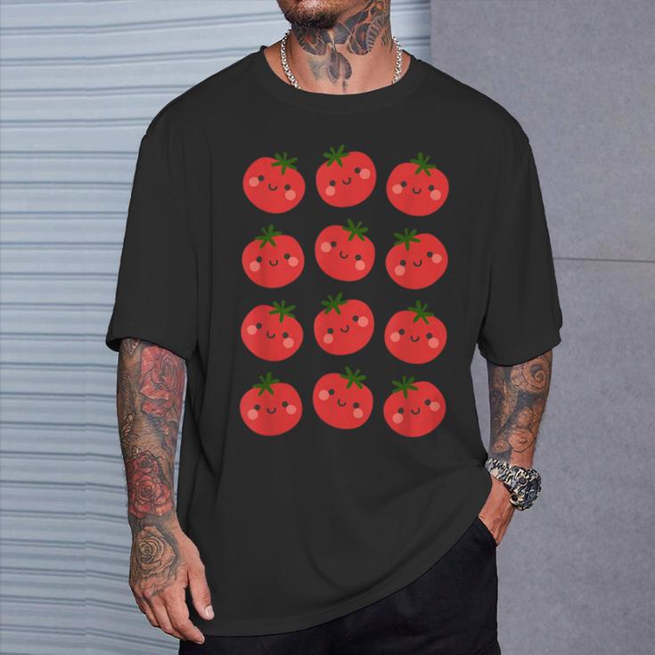 トマト柄 かわいい ハッピー トマト フルーツ ビーガン フルータリアン Tシャツ 彼への贈り物