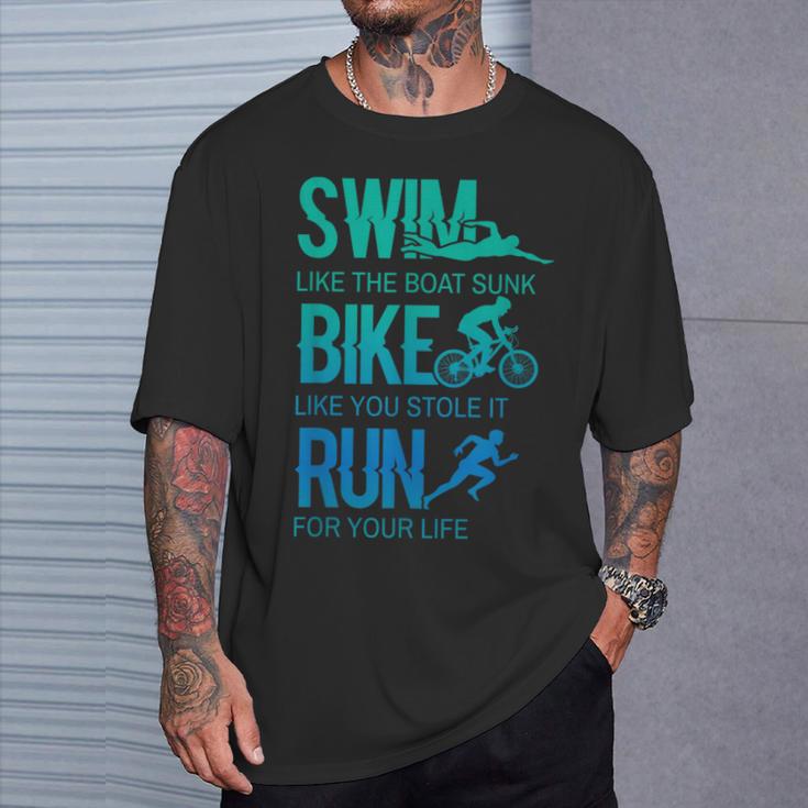 トライアスロン ギフト 水泳 バイク ラン トライアスレット トレーニング アスリート Tシャツ 彼への贈り物
