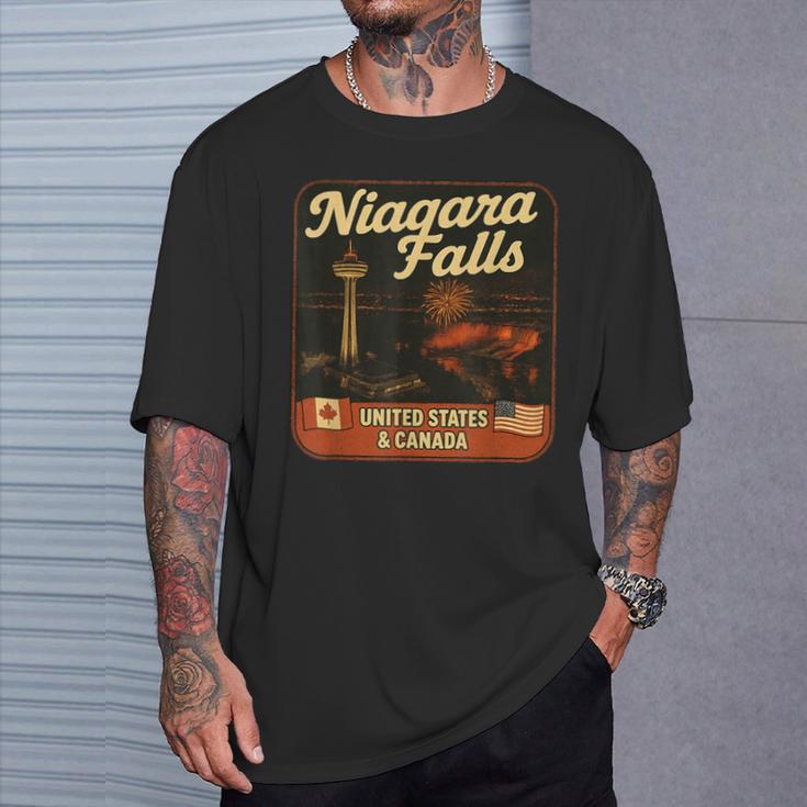 ナイアガラフォールズ カナダ アメリカ 夜の花火 スカイライン お土産 Tシャツ 彼への贈り物