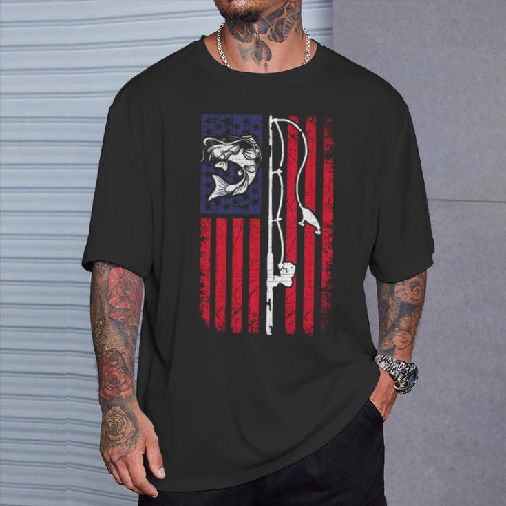 ナマズ アメリカ国旗 キャットフィッシング 漁師 釣り 長袖tシャツ Tシャツ 彼への贈り物