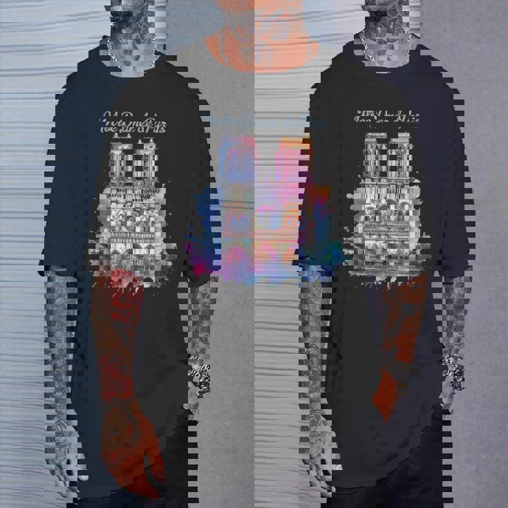 ノートルダム大聖堂 水彩画 Tシャツ 彼への贈り物