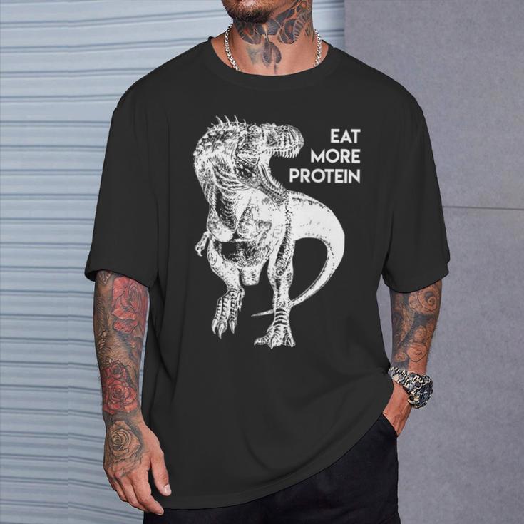 ハングリー・ダイナソー 肉食 肉食恐竜 Tレックスもっとタンパク質を食べる 高タンパク食 フィットネス 長袖tシャツ Tシャツ 彼への贈り物