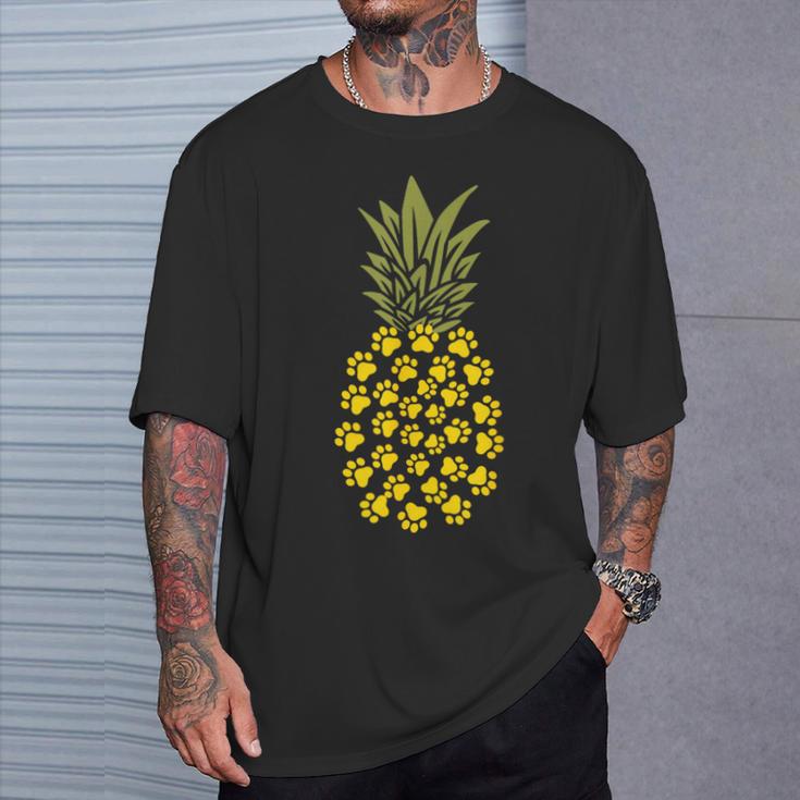パイナップル猫の肉球プリント Tシャツ 彼への贈り物