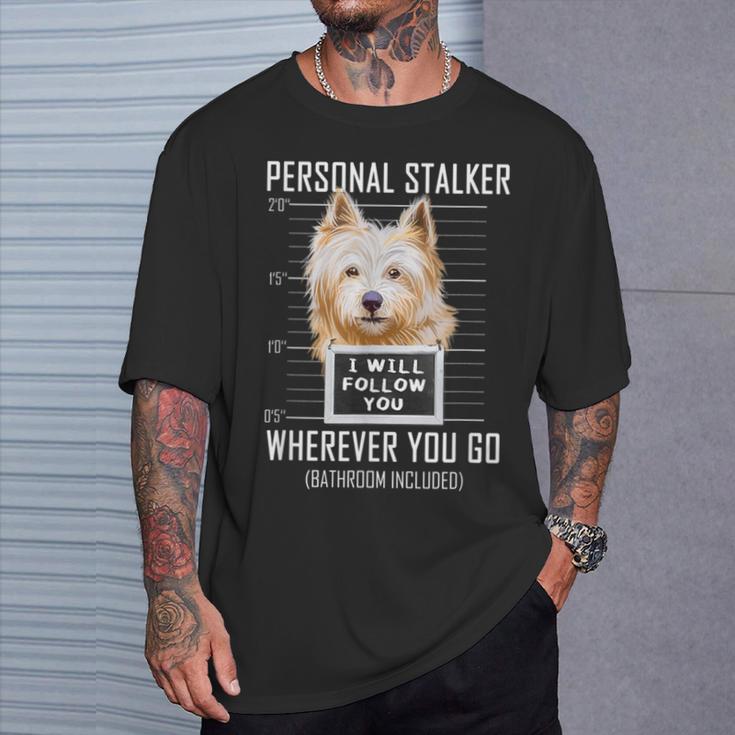 パーソナルストーカー犬ノーリッチテリア私はあなたに従います Norwich Terrier Dog Tシャツ 彼への贈り物