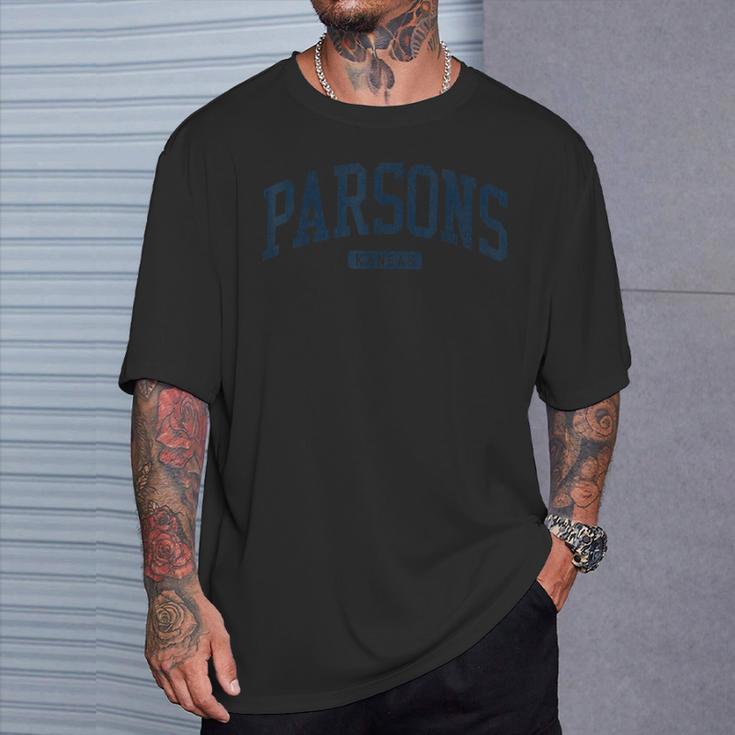 パーソンズ カンザス Ks カレッジユニバーシティスタイル ブルー Tシャツ 彼への贈り物