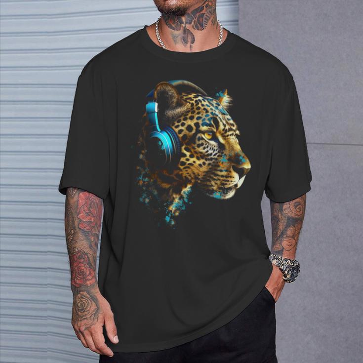 ヒョウ音楽 – 動物愛好家アートヘッドフォン アニマルレオパード Tシャツ 彼への贈り物