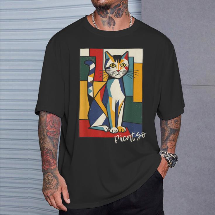 ピカソ猫 – ヴィンテージキュビズムアート風デザイン Tシャツ 彼への贈り物