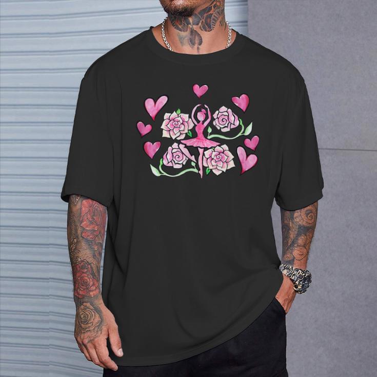 ピンクローズのバレリーナ バレエ Tシャツ 彼への贈り物