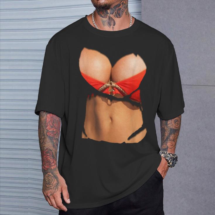 ファニーフェイクビキニボディとおっぱいコスチュームtシャツ Tシャツ 彼への贈り物
