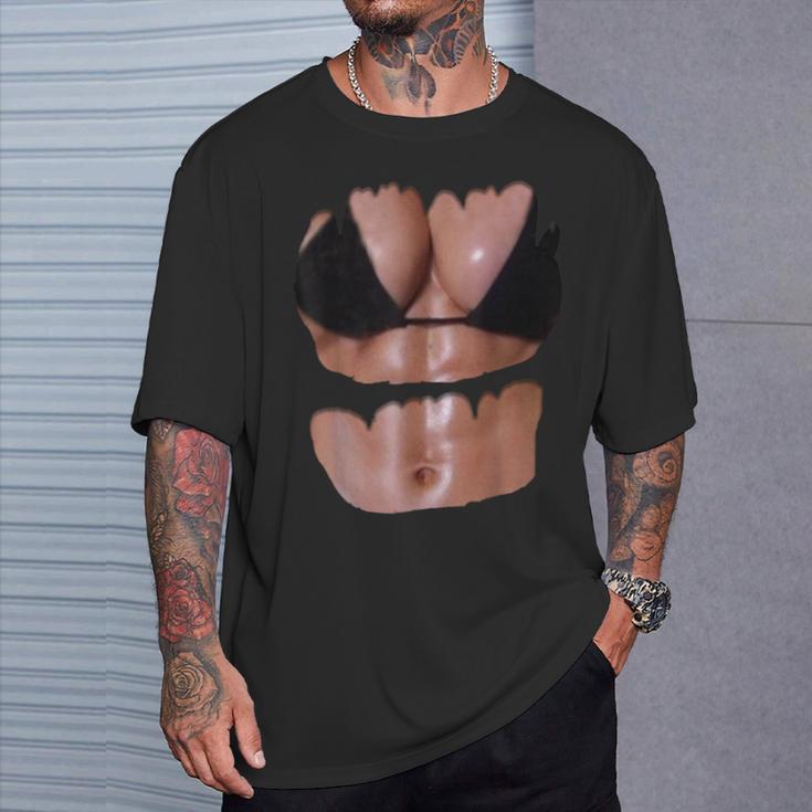 フェイク 腹筋 面白い ビキニ ボディ マッスル 6パック 3D Tシャツ 彼への贈り物
