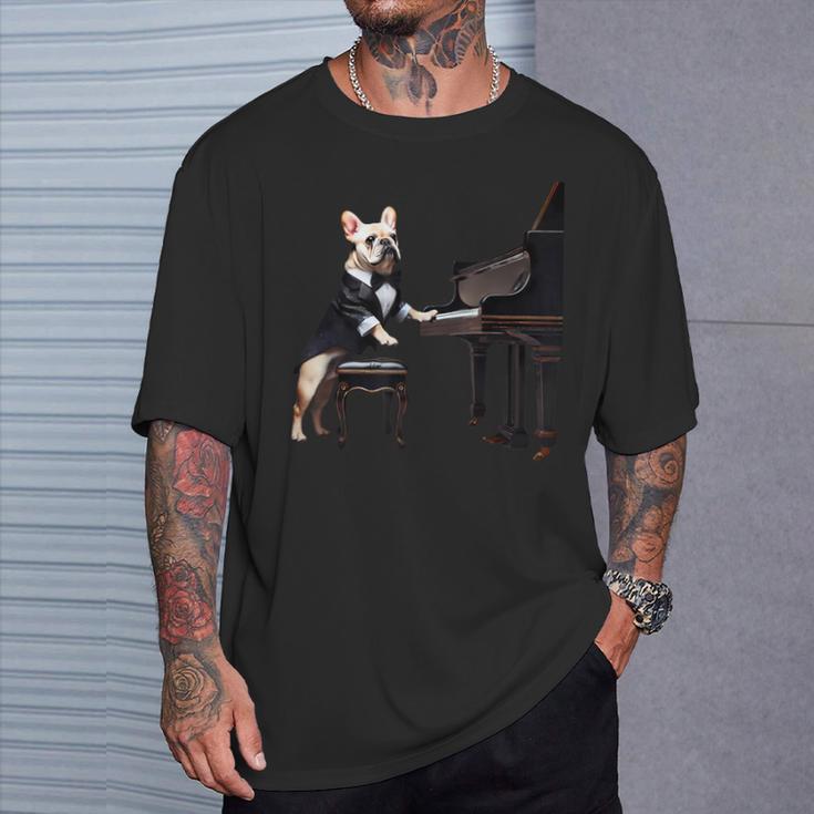 フレンチブルドッグ シャツ 音楽愛好家 ピアノ奏者 ピアニスト 犬 Tシャツ 彼への贈り物