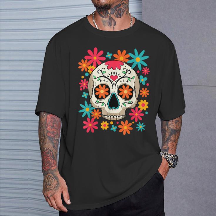 フローラルシュガースカル 死者の日 ヒッピー Tシャツ 彼への贈り物