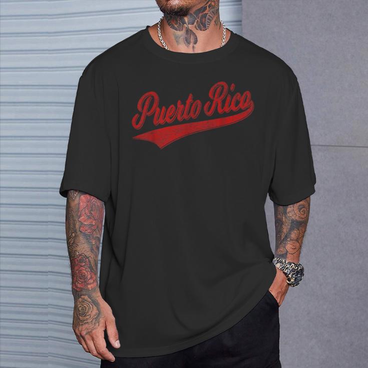 プエルトリコ国旗 野球 スポーツ レトロ スクリプト ジャージー スウッド Tシャツ 彼への贈り物