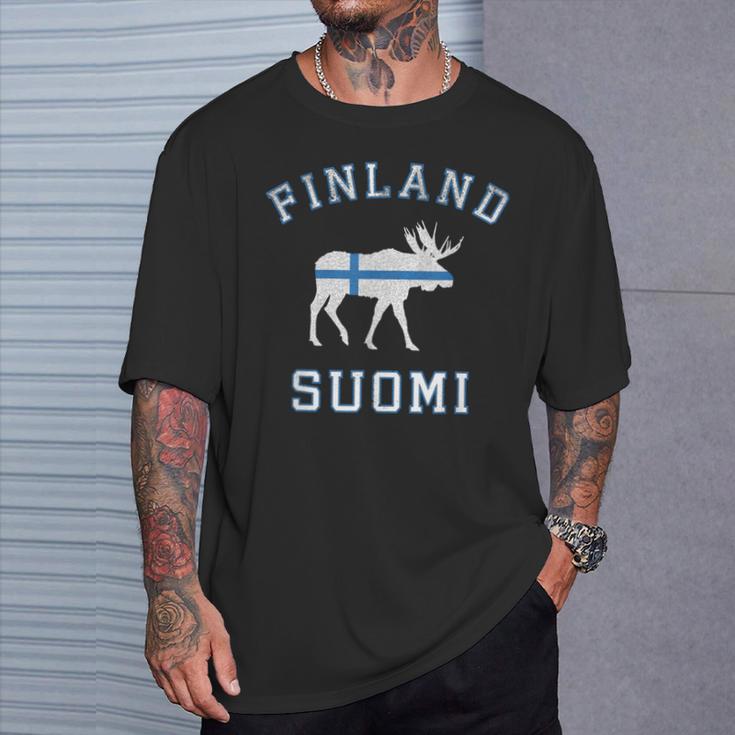 ヘラジカ フィンランド国旗 Tシャツ 彼への贈り物
