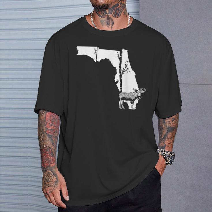 ヘラジカ狩り フロリダの地図 森のアート ハンター Tシャツ 彼への贈り物