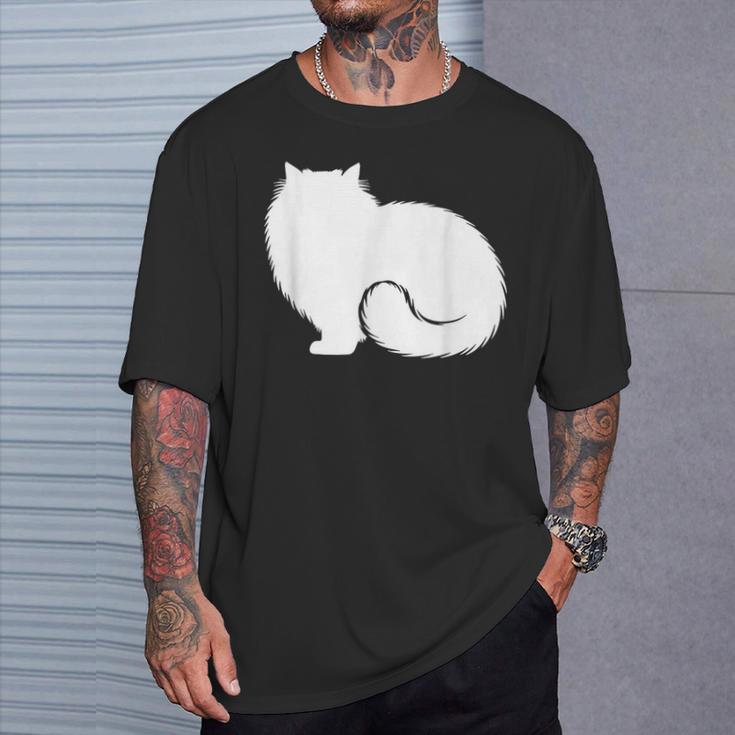 ペルシャ猫のふわふわした座り姿 Persian Cat Fluffyittingilhouette Tシャツ 彼への贈り物