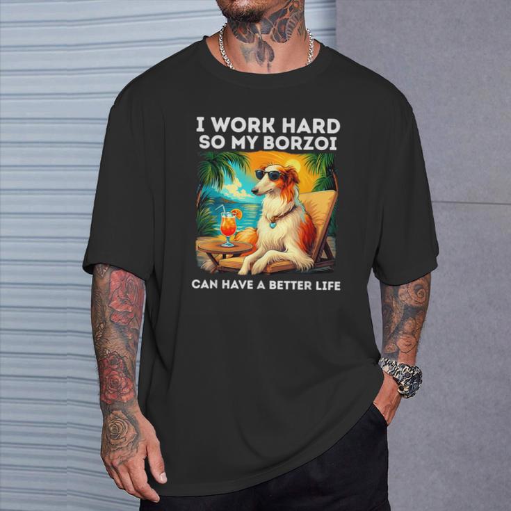 ボルゾイ・ラヴァー・アイ・ワーク・ハード・デザイン・ファニー・ボルゾイ・ドッグ Tシャツ 彼への贈り物