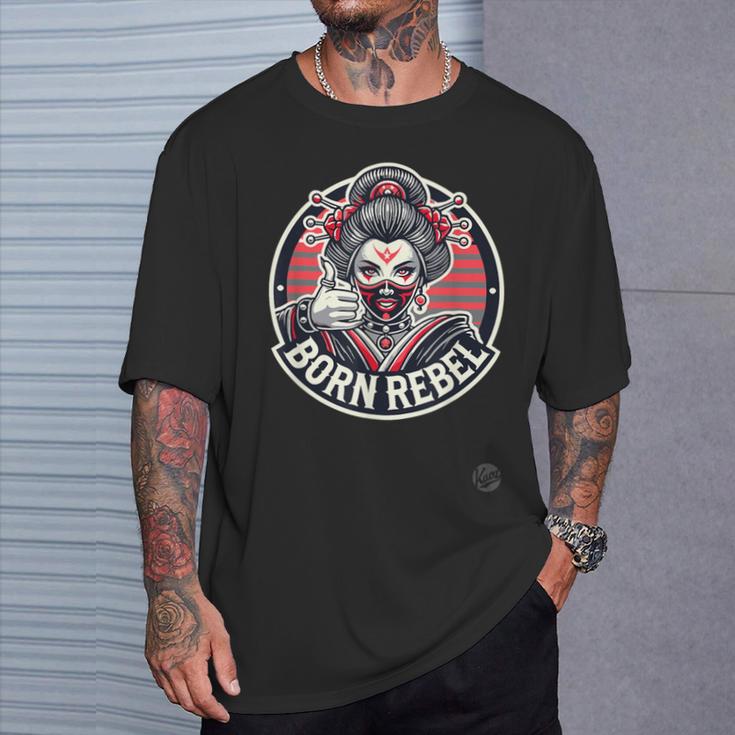 ボーン・レベル 日本の芸者 – 侍の美学、タトゥーアート、サイバーパンク芸者 Tシャツ 彼への贈り物