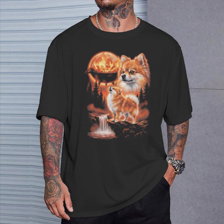 ポメラニアン ハウリング Bbq グリルマスター お父さん ユーモア 面白い 長袖tシャツ Tシャツ 彼への贈り物