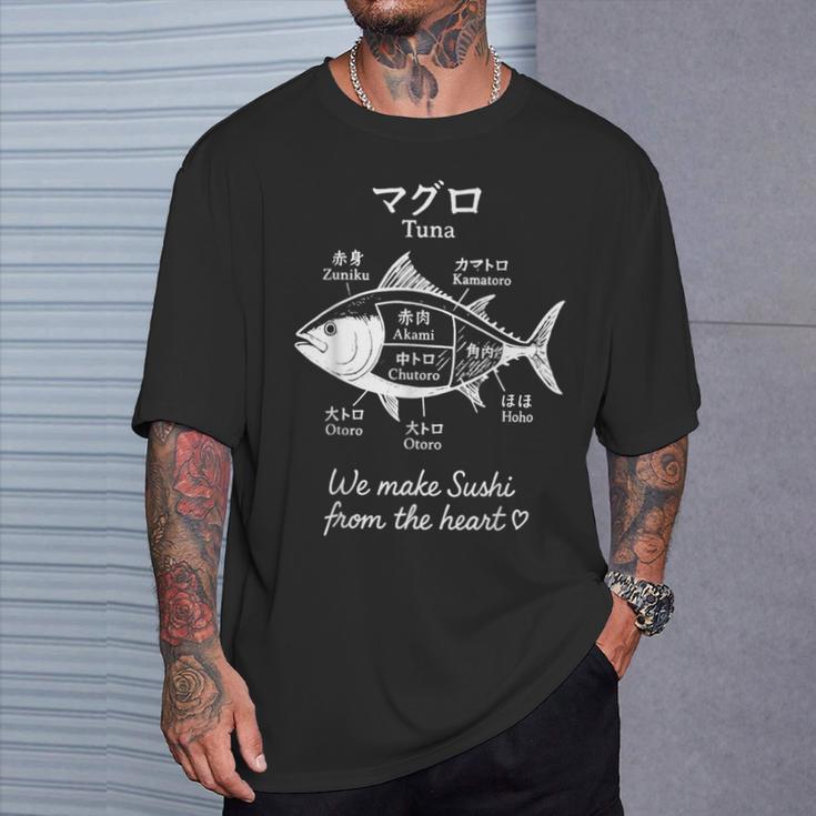 マグロ寿司切り図デザイン 日本料理グラフィック Tシャツ 彼への贈り物
