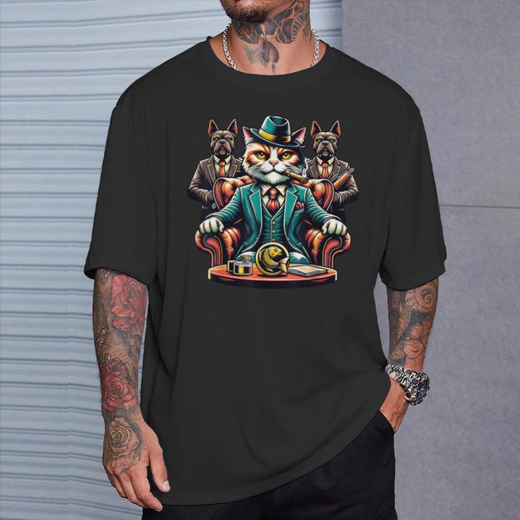 マフィア ボス 猫 葉巻 ギャング ブルドッグ Tシャツ 彼への贈り物