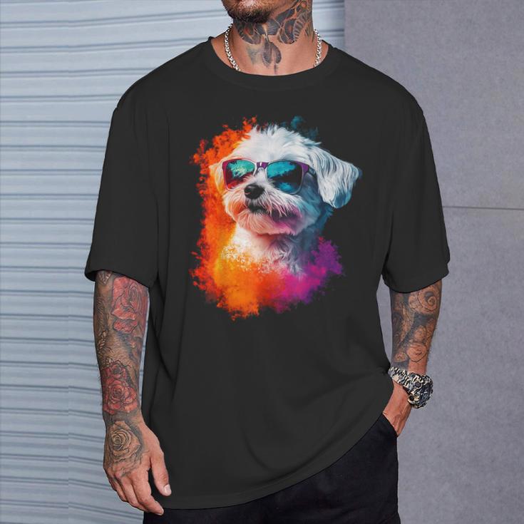 マルチーズ 犬 グラフィック ペット イラスト サングラス マルチーズ Tシャツ 彼への贈り物