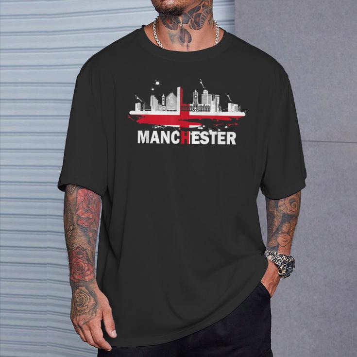 マンチェスターシティフラッグ ダウンタウン マンチェスタースカイライン Tシャツ 彼への贈り物