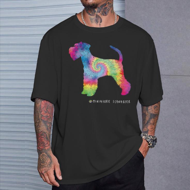 ミニチュアシュナウザー かわいい子犬 ペット 犬の飼い主 ヒッピー タイダイ Tシャツ 彼への贈り物