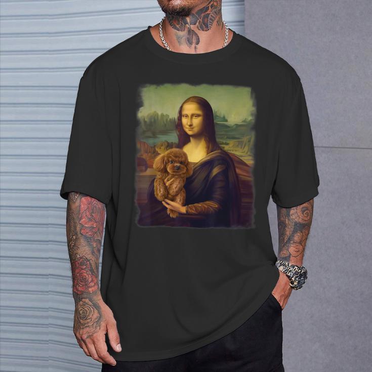 モナリザ プードルを抱く かわいい犬のアート パロディ絵画 Tシャツ 彼への贈り物
