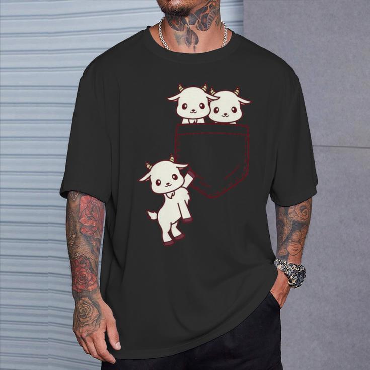 ヤギ好きの方へ かわいいかわいい赤ちゃんヤギのポケット付き Tシャツ 彼への贈り物