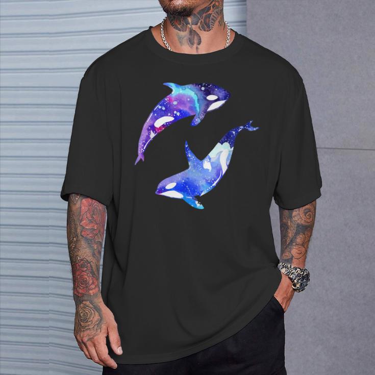 ラブリーなシャチのカップル陰陽スイムアートデザイン Tシャツ 彼への贈り物