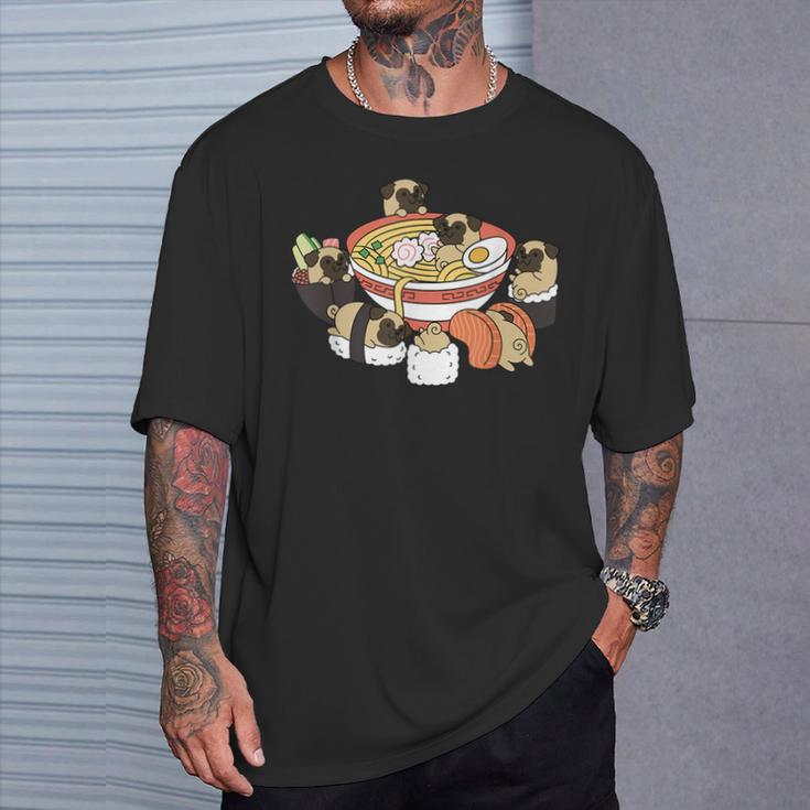 ラーメン寿司パグ犬 Tシャツ 彼への贈り物