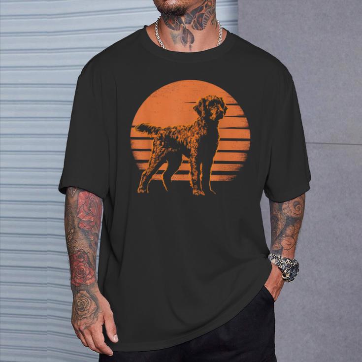 レトロ デザイン カーリー コーテッド レトリバー犬 Tシャツ 彼への贈り物