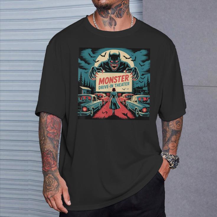 レトロ モンスター ドライブイン ホラー 映画 アート ヴィンテージ Tシャツ 彼への贈り物