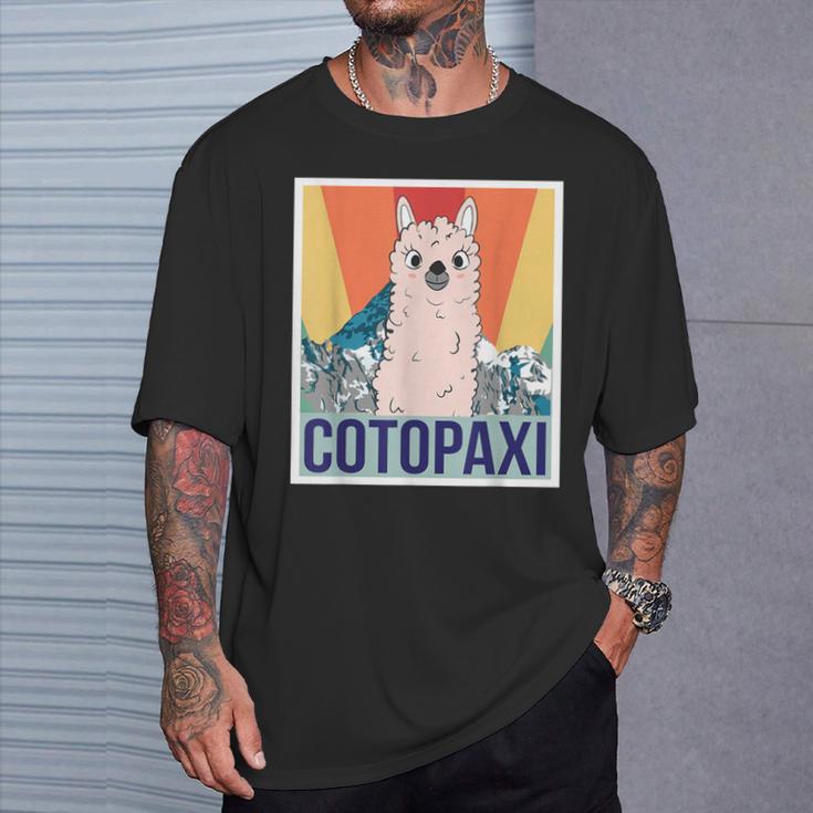 レトロ国立公園 エクアドル コトパクシ ラマ キャンプ Tシャツ 彼への贈り物