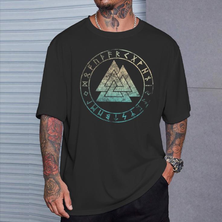 ヴァルクナット オーディンシンボル ケルトノット 北欧バイキング ルーン文字 Tシャツ 彼への贈り物