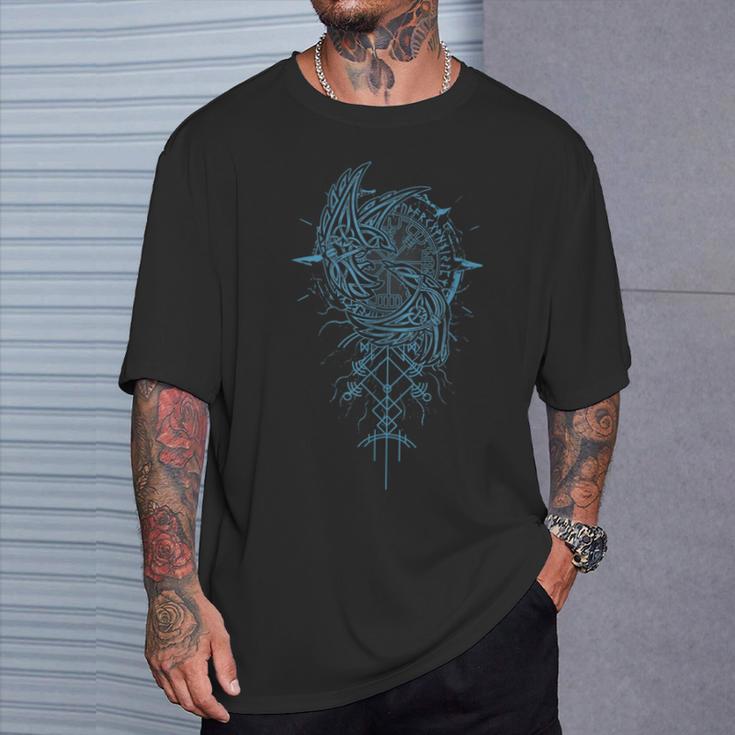 ヴァルハラ レイヴン レイヴン オーディンのルーン文字 北欧コンパス バイキング Tシャツ 彼への贈り物