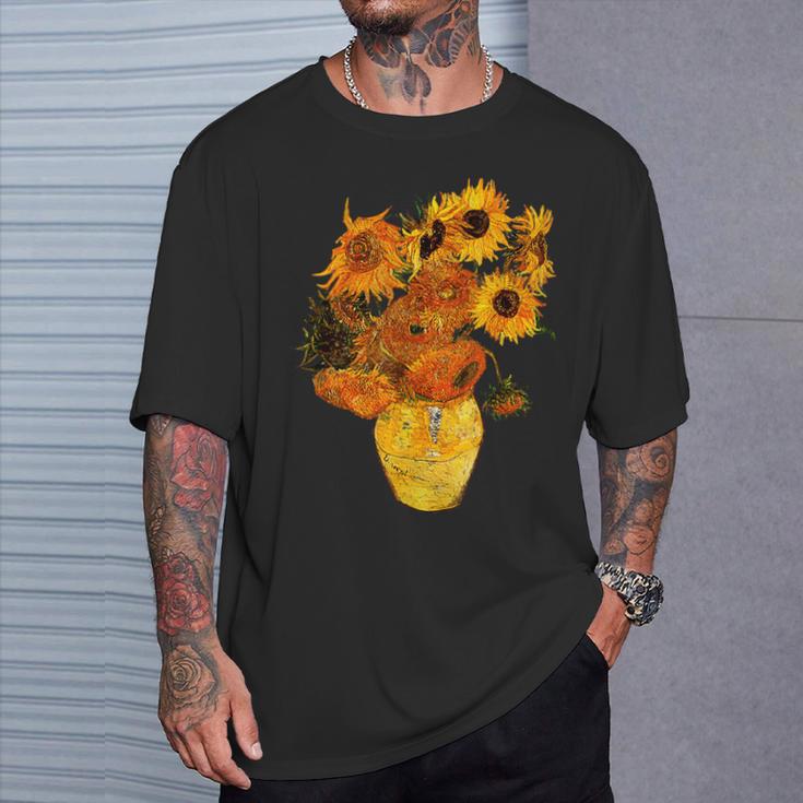 ヴァン・ゴッホ ひまわり ビンテージ イエローフラワー アートペインティング Tシャツ 彼への贈り物