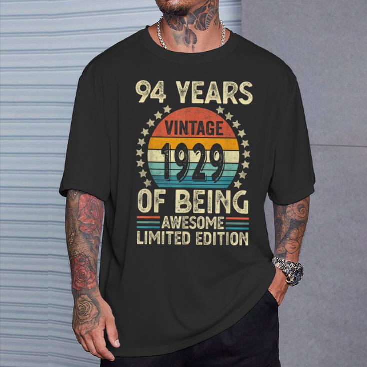 ヴィンテージ 1929 94 歳男性女性面白い誕生日アパレル Tシャツ 彼への贈り物