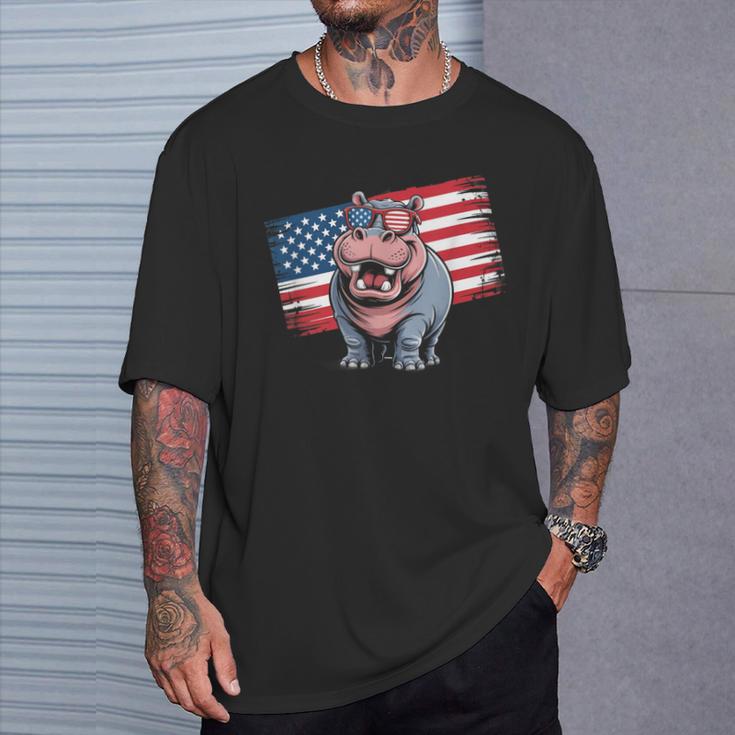 ヴィンテージ カバ アメリカ国旗 サングラス Tシャツ 彼への贈り物